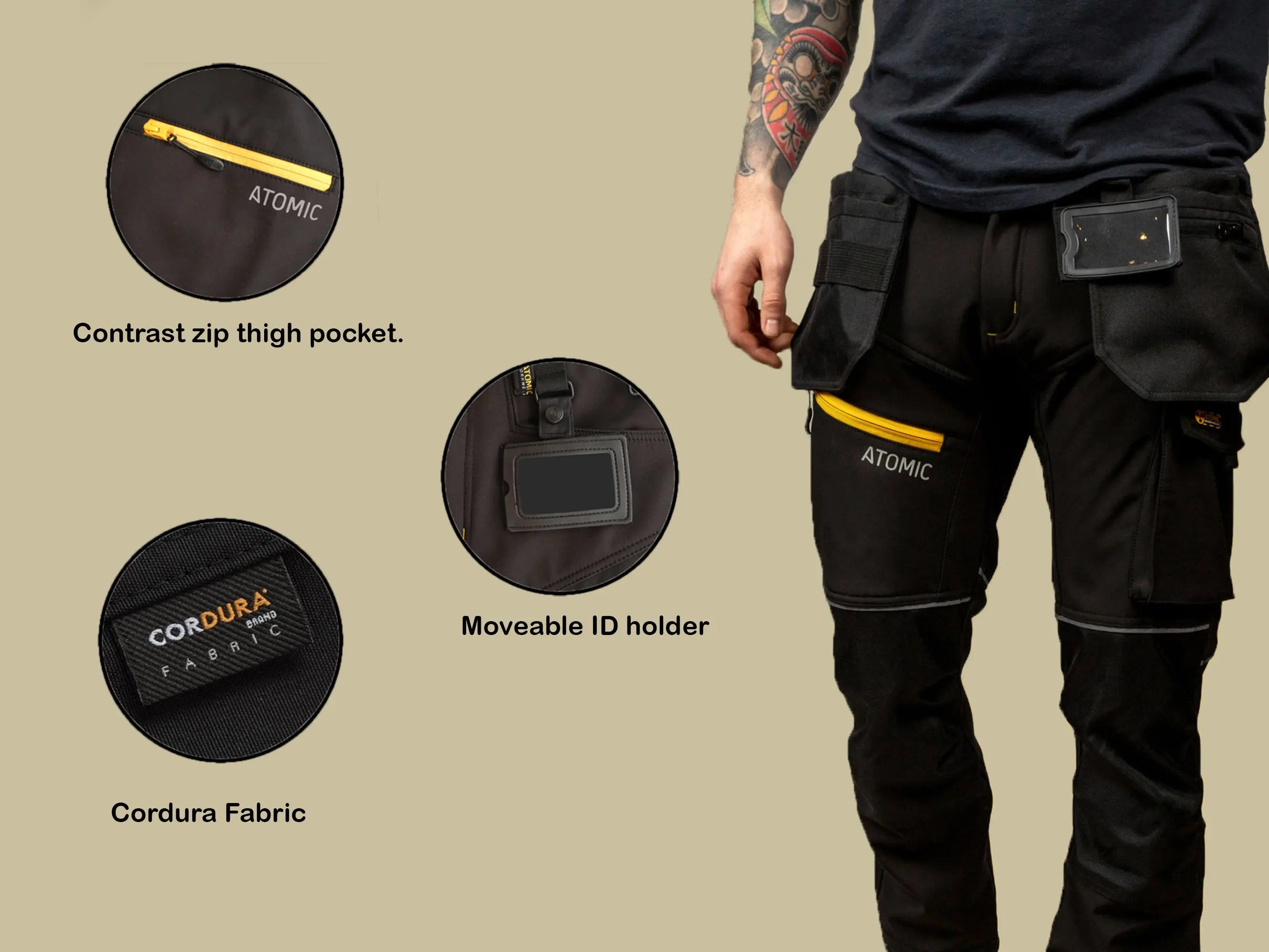 Atomic Workwear Slim Fit Softshell Trousers – Flexible, Durable & Weather-Resistant - Hi-Vis Trousers