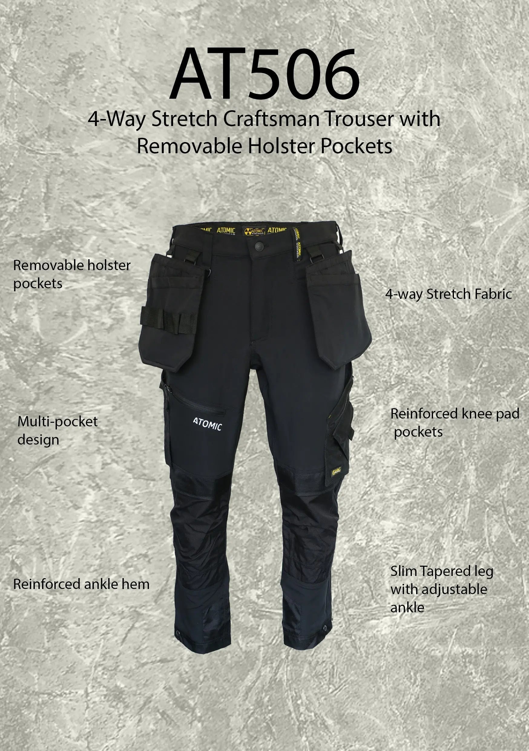 Slim Fit Stretch Work Trouser with Removable Holster Pockets - Hi-Vis Trousers