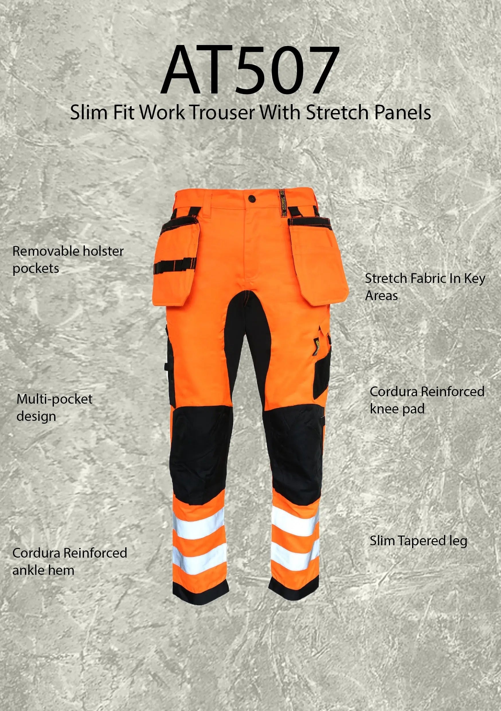 Contrast Slim Fit Stretch Hi-Vis Trouser With Removable Holster Pockets - Hi-Vis Trousers