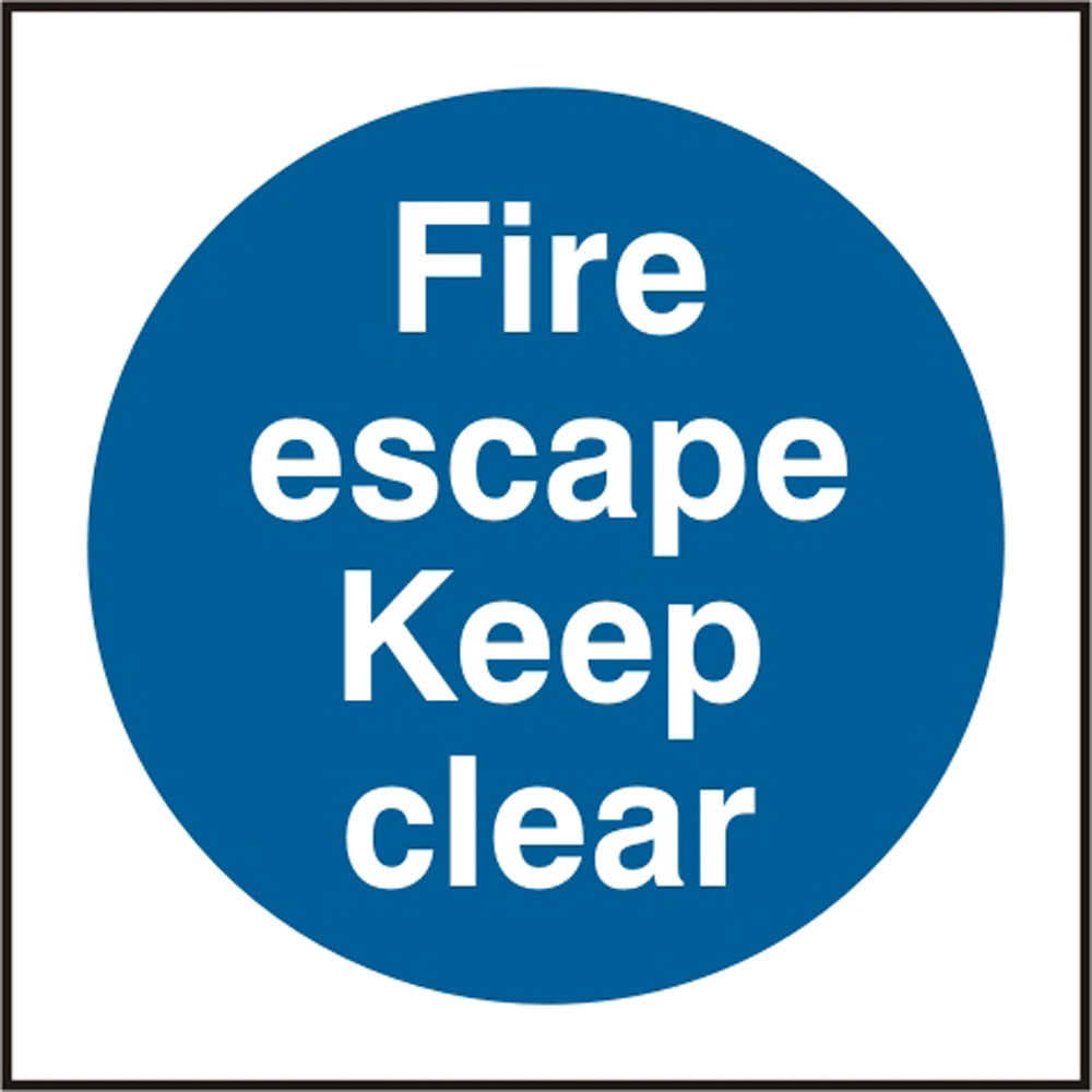 Fire Escape Keep Clear Sign (White/Blue) Pack Of 5 Beeswift