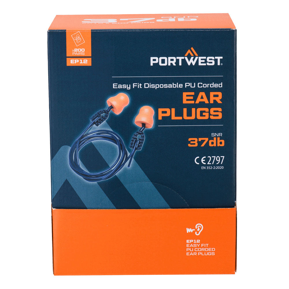 Easy Fit PU Ear Plugs Corded (200 Pairs) Portwest