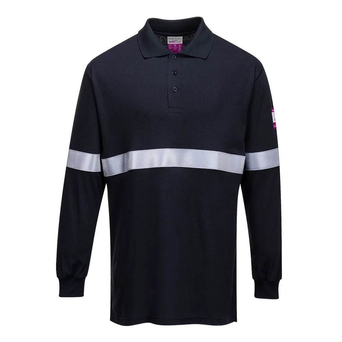 Modaflame Knit FR Long Sleeve Polo Shirt with Reflective Tape - Hi-Vis Trousers
